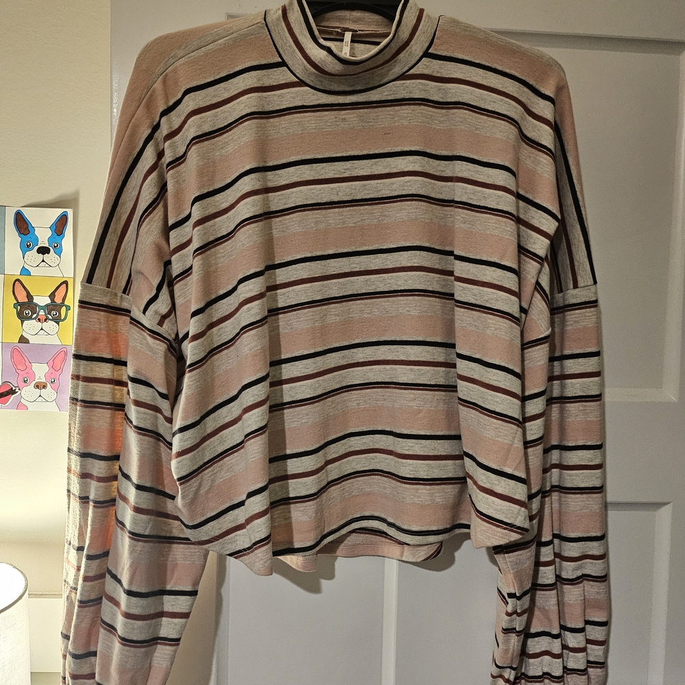 Free People Striped Long Sleeve Tee - Pink and Black